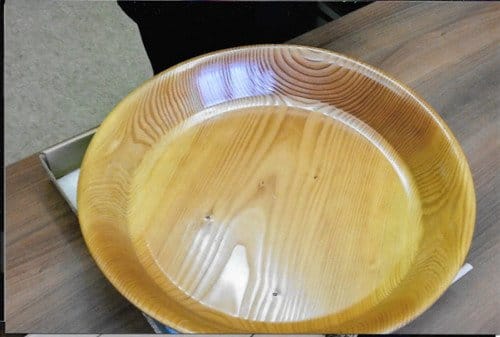 The bowl was turned from wood of a downed tree in the inaugural plantation
